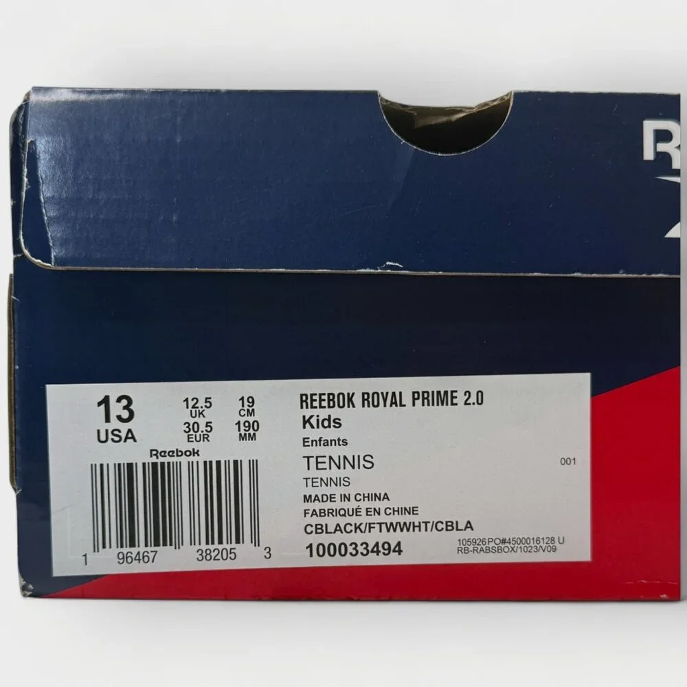 Reebok Boys Royal Prime 2.0 Black White US 13 Big Kids Sneaker New w/ Box - Picture 13 of 13
